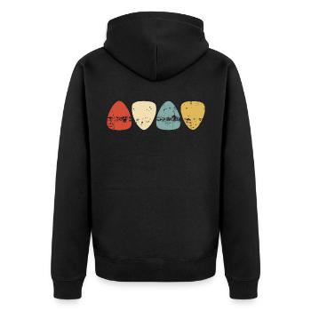 Gitarre - Bass - Plektrum - Vintage Retrocolor - Unisex Premium Bio Zip Hoodie - Schwarz - Hinten - Nico (187cm)
