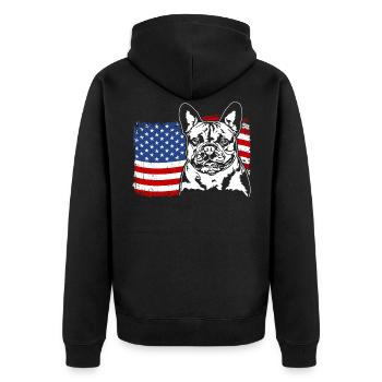 Bouledogue français Drapeau américain Wilsigns - Veste à capuche bio Premium Unisexe - noir - Dos - Nico (187cm)