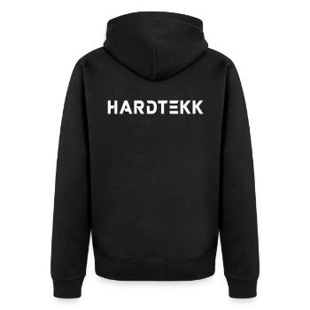 Hardtekk - Techno - Rave - Hardtekk lettering - Unisex Premium Organic Zip Hoodie - black - Back - Nico (187cm)