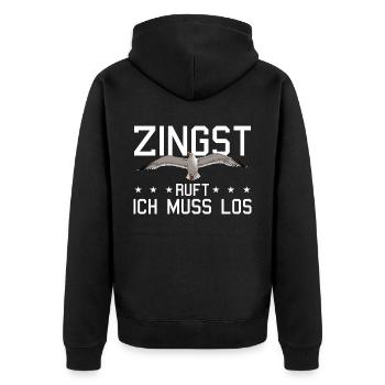 Zingst ruft Anker Ostsee Fischland - Unisex Premium Bio Zip Hoodie - Schwarz - Hinten - Nico (187cm)