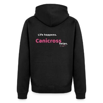 Life Happens. Canicross helps. - hell - Unisex Premium Bio Zip Hoodie - Schwarz - Hinten - Nico (187cm)