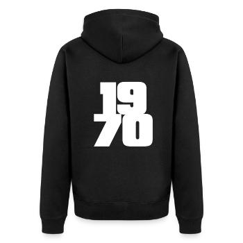 1970 - Unisex Premium Bio Zip Hoodie - Schwarz - Hinten - Nico (187cm)