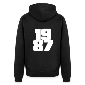 1987 - Unisex Premium Bio Zip Hoodie - Schwarz - Hinten - Nico (187cm)