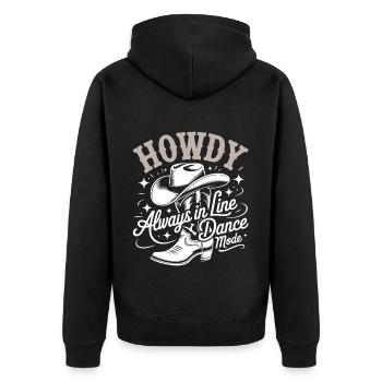 Howdy Always Line Dance Mode mit Stetson und Boots - Unisex Premium Bio Zip Hoodie - Schwarz - Hinten - Nico (187cm)