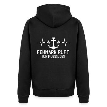 Fehmarn ruft Herzschlag Ostseeinsel Anker - Unisex Premium Bio Zip Hoodie - Schwarz - Hinten - Nico (187cm)
