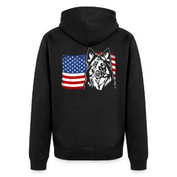 Chodský Pes US Amerika Fahne Hunde Hund Wilsigns - Unisex Premium Bio Zip Hoodie - Schwarz - Hinten - Nico (187cm)