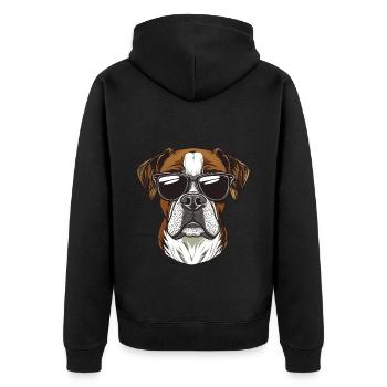 cooler Boxer Hund mit Sonnebrille - Unisex Premium Bio Zip Hoodie - Schwarz - Hinten - Nico (187cm)