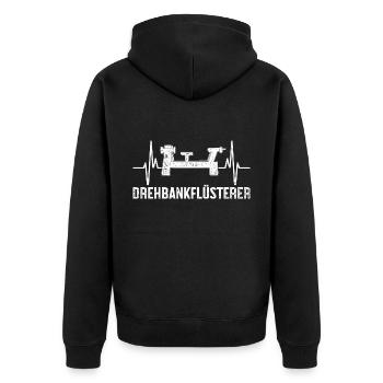 Drechselmaschine Drehbank Herzschlag - Unisex Premium Bio Zip Hoodie - Schwarz - Hinten - Nico (187cm)
