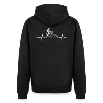 Mountainbike + Berge = Herzschlag - Unisex Premium Bio Zip Hoodie - Schwarz - Hinten - Nico (187cm)