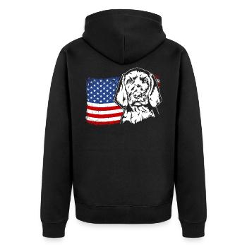 Drahthaar Vizsla US Amerika Fahne Hunde Wilsigns - Unisex Premium Bio Zip Hoodie - Schwarz - Hinten - Nico (187cm)