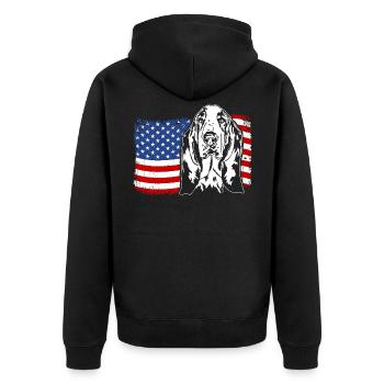 Basset Hound US Amerika Fahne Hunde Wilsigns - Unisex Premium Bio Zip Hoodie - Schwarz - Hinten - Nico (187cm)