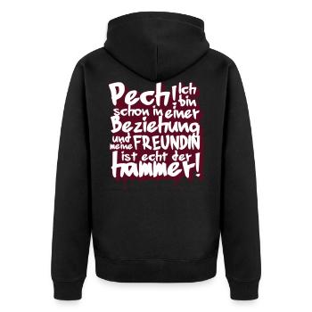 Meine Freundin ist der hammer! - Unisex Premium Bio Zip Hoodie - Schwarz - Hinten - Nico (187cm)