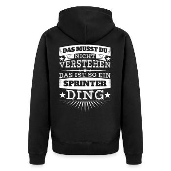 Sprinter Ding - Unisex Premium Bio Zip Hoodie - Schwarz - Hinten - Nico (187cm)