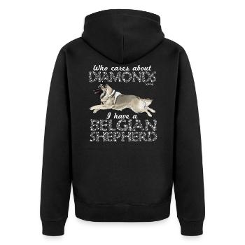 BelgianShep Diamonds3 - Unisex Premium Organic Zip Hoodie - black - Back - Nico (187cm)
