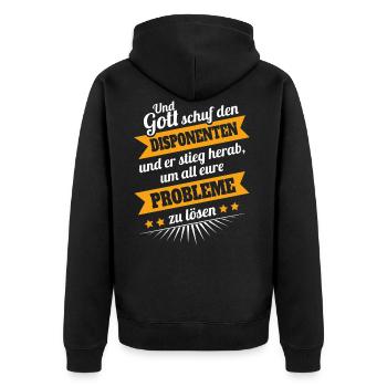 Disponent Gott - Unisex Premium Bio Zip Hoodie - Schwarz - Hinten - Nico (187cm)