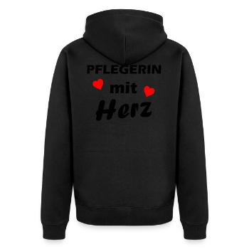 Pflegerin mit Herz - Unisex Premium Bio Zip Hoodie - Schwarz - Hinten - Nico (187cm)