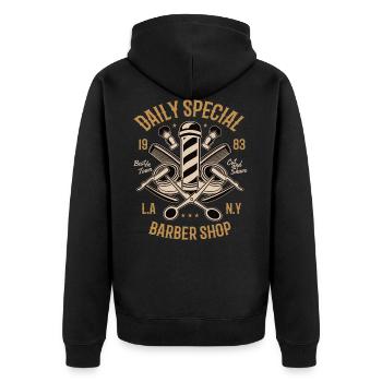 Barber Shop Barbier Bartscherer Rasur Bart Mann - Unisex Premium Bio Zip Hoodie - Schwarz - Hinten - Nico (187cm)
