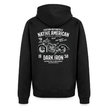 Dark Iron - America Motorcycle Bike Biker Vintage - Unisex Premium Organic Zip Hoodie - black - Back - Nico (187cm)