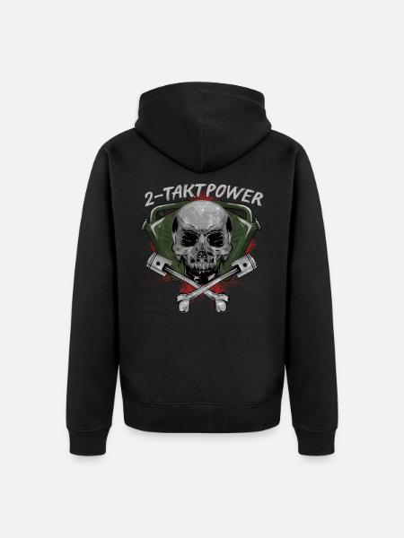 2 stroke power skull skull piston - Unisex Premium Organic Zip Hoodie - black