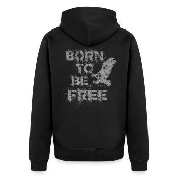 Born to be free Freiheit Adler Motorradfahrer wild - Unisex Premium Bio Zip Hoodie - Schwarz - Hinten - Nico (187cm)