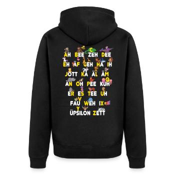 ABC Tiere Dinge - Unisex Premium Bio Zip Hoodie - Schwarz - Hinten - Nico (187cm)