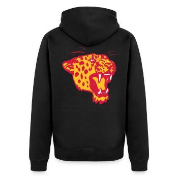 Brüllender Leopard von Cheerful Madness!! - Unisex Premium Bio Zip Hoodie - Schwarz - Hinten - Nico (187cm)