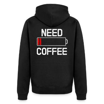 coffee - Unisex Premium Organic Zip Hoodie - black - Back - Nico (187cm)
