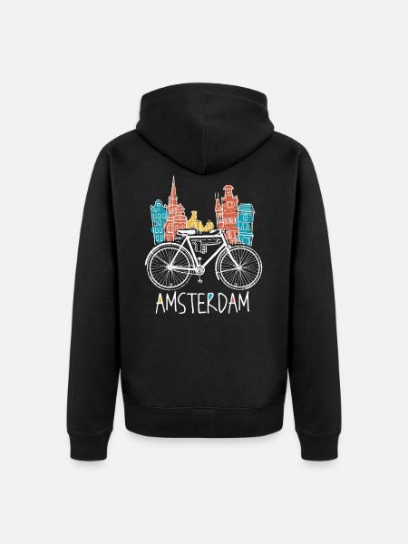 Amsterdam - Retro Netherlands Bicycle Gift - Unisex Premium Organic Zip Hoodie - black