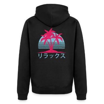 Vaporwave - Retro Vintage Japanisch Palmen Sommer - Unisex Premium Bio Zip Hoodie - Schwarz - Hinten - Nico (187cm)