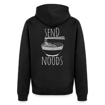 Send Noods - Nudeln Lustig Geschenk - Unisex Premium Bio Zip Hoodie - Schwarz - Hinten - Nico (187cm)