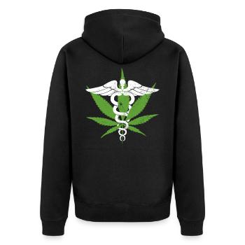 Medizinisches Marihuana - Medizin Cannabis Gras - Unisex Premium Bio Zip Hoodie - Schwarz - Hinten - Nico (187cm)