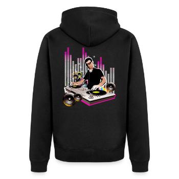 DJ - Unisex Premium Bio Zip Hoodie - Schwarz - Hinten - Nico (187cm)
