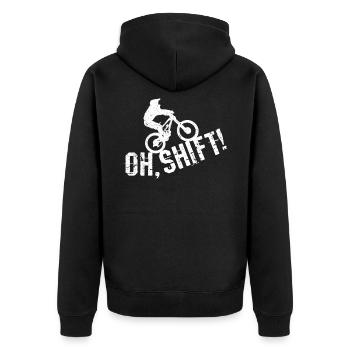 Oh Shift - Mountain Bike MTB Downhill Gift - Unisex Premium Organic Zip Hoodie - black - Back - Nico (187cm)