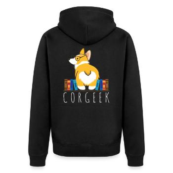 Corgeek - Chien Corgi Nerd Geek Drôle - Veste à capuche bio Premium Unisexe - noir - Dos - Nico (187cm)