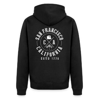San Francisco California - USA Souvenir - Unisex Premium Organic Zip Hoodie - black - Back - Nico (187cm)