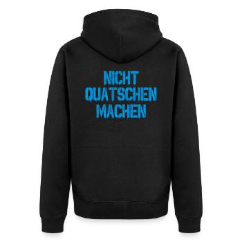 Nicht Quatschen Machen - Unisex Premium Bio Zip Hoodie - Schwarz - Hinten - Nico (187cm)