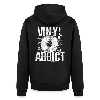 Vinyl Addict - Retro Vintage DJ Gift - Unisex Premium Organic Zip Hoodie - black - Back - Nico (187cm)