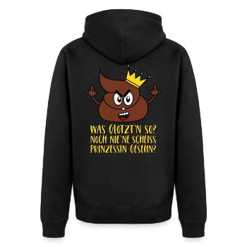 Scheiss Prinzessin Krone Stinkefinger Scheiße - Unisex Premium Bio Zip Hoodie - Schwarz - Hinten - Nico (187cm)