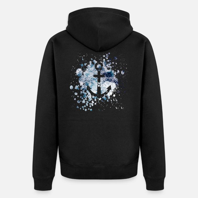 Maritimes Anker Muster im Grunge Style - Unisex Premium Bio Zip Hoodie - Schwarz
