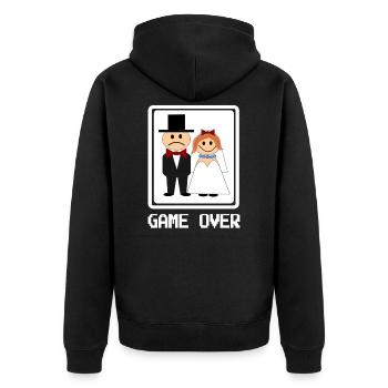 Game Over - Lustiges Junggesellenabschied Geschenk - Unisex Premium Bio Zip Hoodie - Schwarz - Hinten - Nico (187cm)