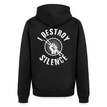 I Destroy Silence - Schlagzeug Drummer Geschenk - Unisex Premium Bio Zip Hoodie - Schwarz - Hinten - Nico (187cm)