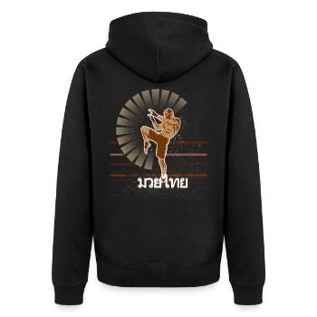 Muay Thai - Unisex Premium Bio Zip Hoodie - Schwarz - Hinten - Nico (187cm)