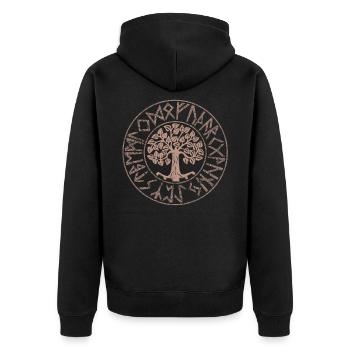 Yggdrasil Baum des Lebens Futhark Runen Wikinger - Unisex Premium Bio Zip Hoodie - Schwarz - Hinten - Nico (187cm)