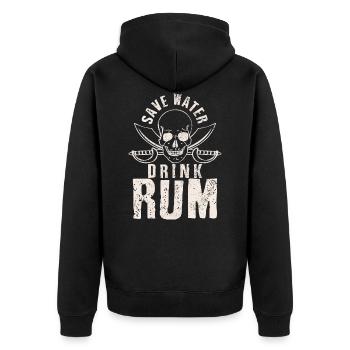Save Water Drink Rum - Pirat Totenkopf Lustig - Unisex Premium Bio Zip Hoodie - Schwarz - Hinten - Nico (187cm)