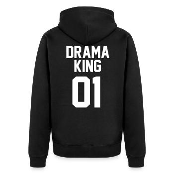 Drama King 01 Partnershirt Geschenk - Unisex Premium Bio Zip Hoodie - Schwarz - Hinten - Nico (187cm)