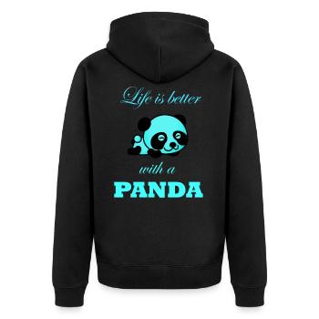 Panda - Unisex Premium Bio Zip Hoodie - Schwarz - Hinten - Nico (187cm)