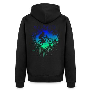 Mountainbike - MTB Mountainbiker Geschenk - Unisex Premium Bio Zip Hoodie - Schwarz - Hinten - Nico (187cm)