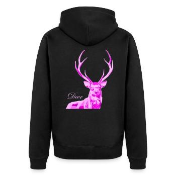 Rosa Hirsch - Unisex Premium Bio Zip Hoodie - Schwarz - Hinten - Nico (187cm)