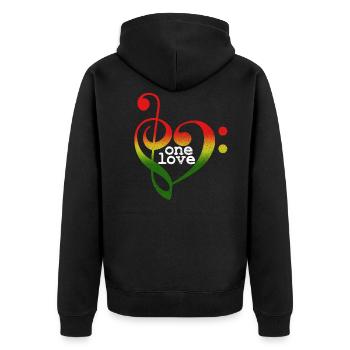 One Love - Reggae Musik Herz Rasta - Unisex Premium Bio Zip Hoodie - Schwarz - Hinten - Nico (187cm)