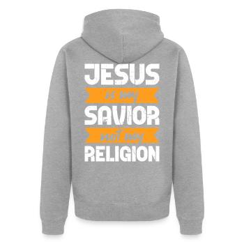 Jesus Christus - Unisex Premium Bio Zip Hoodie - Grau meliert - Hinten - Nico (187cm)